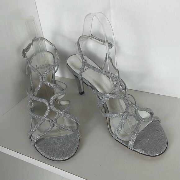 Stuart Weitzman Y2K Silver Slingback Strappy Heeled Sandals 9.5N - Picture 2 of 13